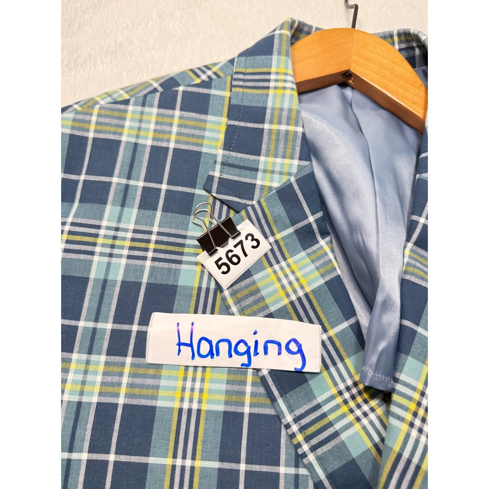 J. Press Mens 46L Madras Plaid Sport Coat Blazer NWT Nav Aqua Yel Cotton Preppy - Picture 8 of 9